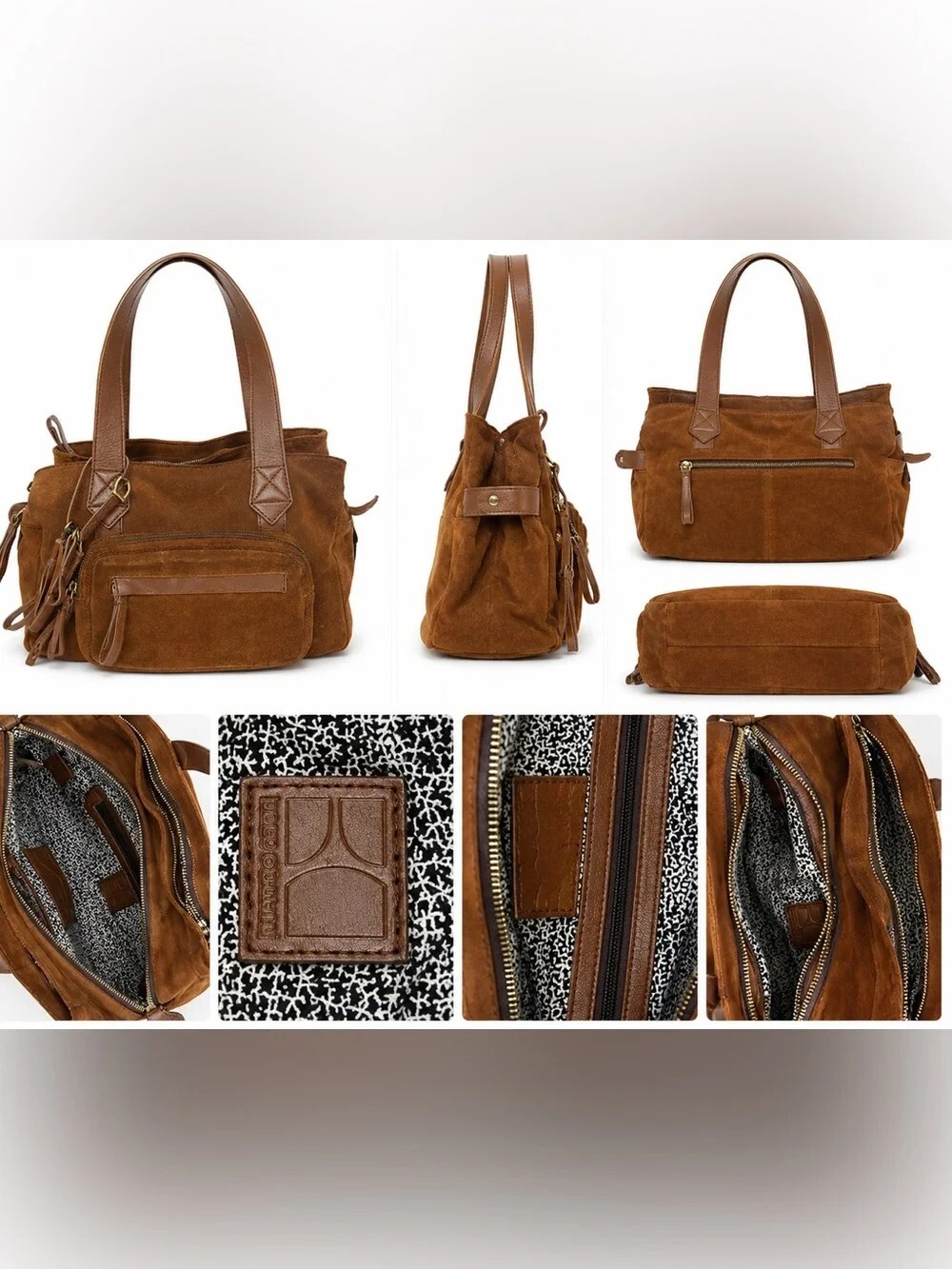 Hugo Boss Orange Suede Leather Tote Handbag – Cognac Brown